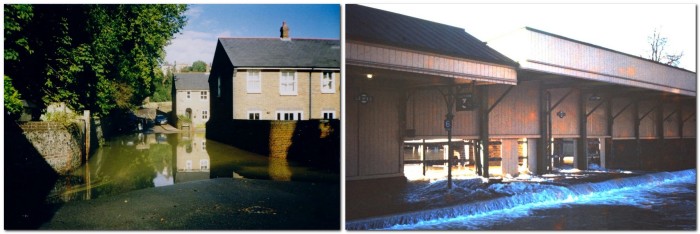 Garden Street flooded (left), also Lewes railway station (right) both in 2000