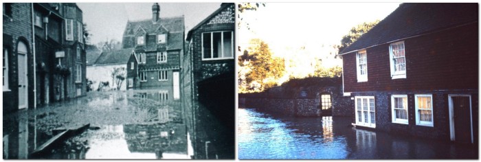 St James' Street (left), Southover High Street and Eastport Lane (right) flooded in 1960