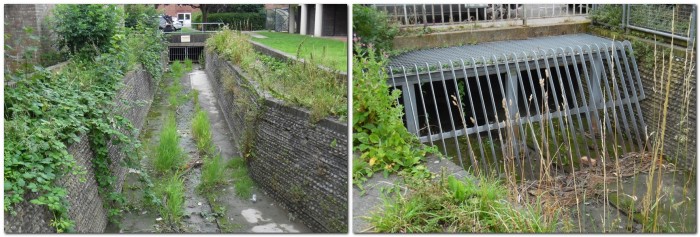 Winterbourne culvert at St Pancras Road (left), and grille (right)